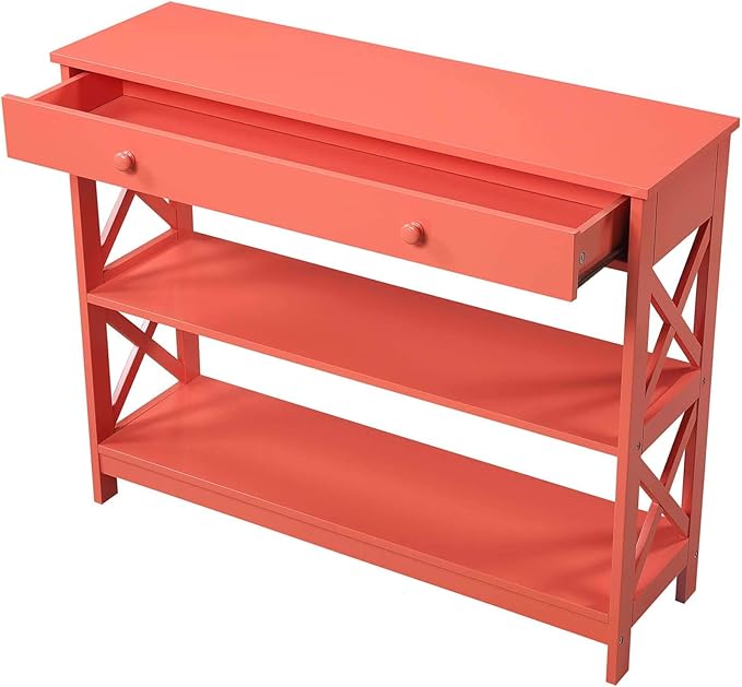 Convenience Concepts Oxford 1 Drawer Console Table with Shelves, Coral