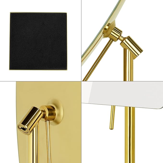 DOWRY 5X Tabletop Magnifying Makeup Mirror Adjustable Rectangular Vanity Mirror for Bedroom 304 Stainless Steel Gifts for Women Wife Mom Teengirls Gold Brushed