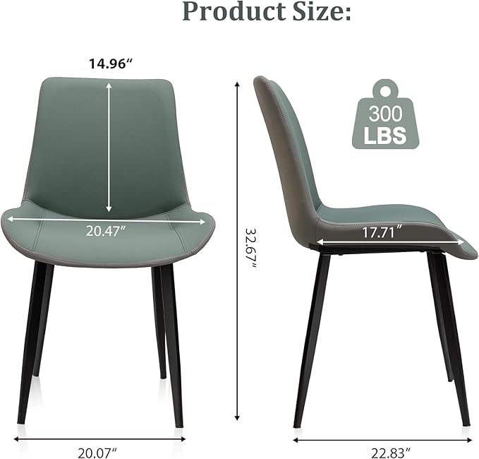 Dining Chairs, Modern PU Leather Dining Room Chair with Sturdy Metal Legs, Upholstered Seat Dinner Chairs Accent Side Chairs for Indoor Kitchen Living Room (Green & Dark Grey, Set of 8)