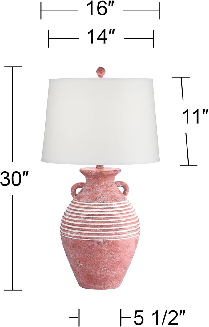 John Timberland Sierra Rustic Southwestern Style Jug Table Lamp 30" Tall Red Brown Sandstone Linen Drum Shade Decor for Living Room Bedroom House Bedside Nightstand Home Office Entryway Reading