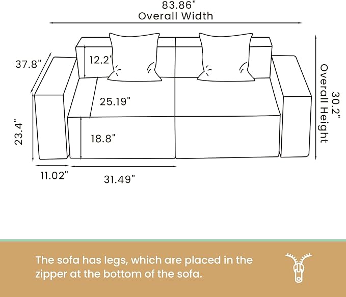 POVISON 83" Modular Sectional Sofa for Living Room Modern Large Sectional Couches Velvet Loveseat Oversized Deep Seat Sofa Set 2 Seater Big Comfy Cloud Couch for House Office