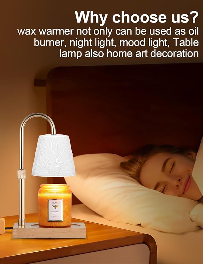 Ceramic Candle Warmer Lamp Dimmable Electric Lamp Candle Warmer for Jar Scented Candles Adjustable Height Mothers Day Birthday Gifts for Women Mom Grandma Offices Home Decor Light(White Butterfly)