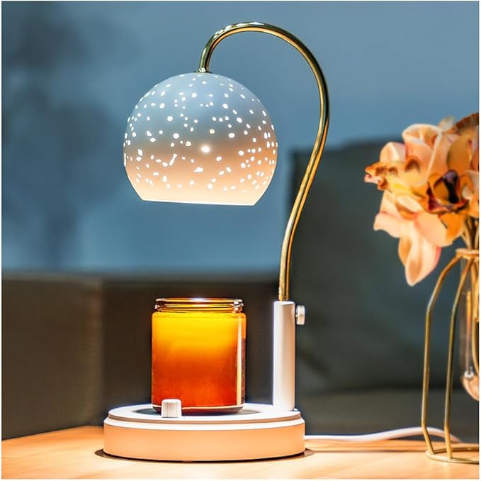 Candle Warmer Lamp with Timer, Candle Warmer Lamp Adjustable Height with 2 Bulbs, Dimmable Electric Candle Warming Lamp for Scented Jar Candles, White