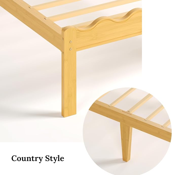 Bamboo King Bed Frame with Headboard, 14 inch Solid Wood Platform Bed Frames King Size with Metal Slats, No Box Spring Needed, Easy Assembly, Noise Free