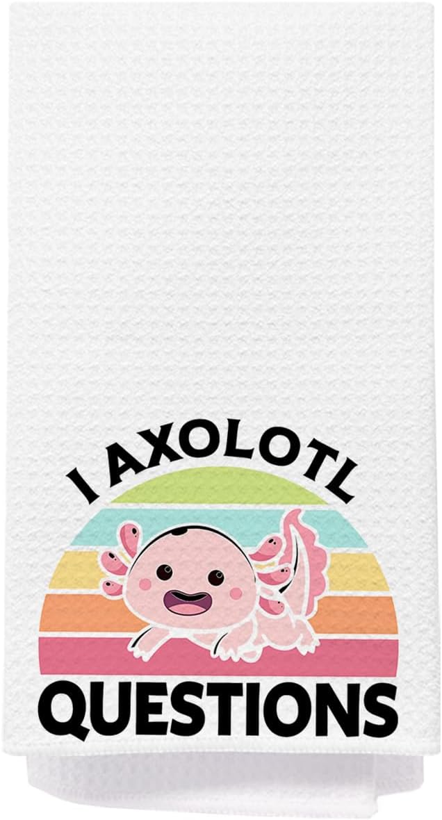 Axolotl Lover Gifts Bathroom Hand Towels, Kids Bathroom Decor, Funny Retro Rainbow Pink Axolotl Kitchen Towels, Animal Lover Gifts Dish Tea Towel, 16x24 Inch