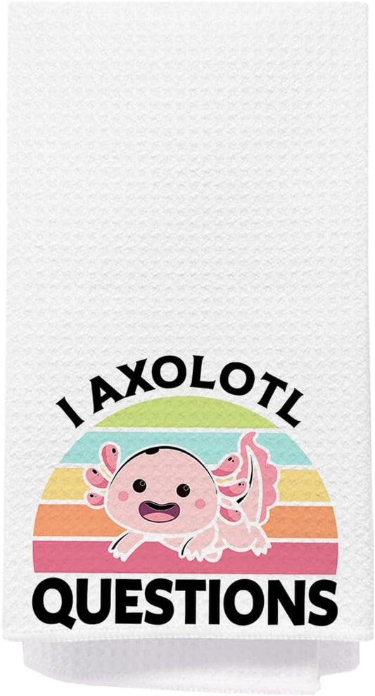 Axolotl Lover Gifts Bathroom Hand Towels, Kids Bathroom Decor, Funny Retro Rainbow Pink Axolotl Kitchen Towels, Animal Lover Gifts Dish Tea Towel, 16x24 Inch