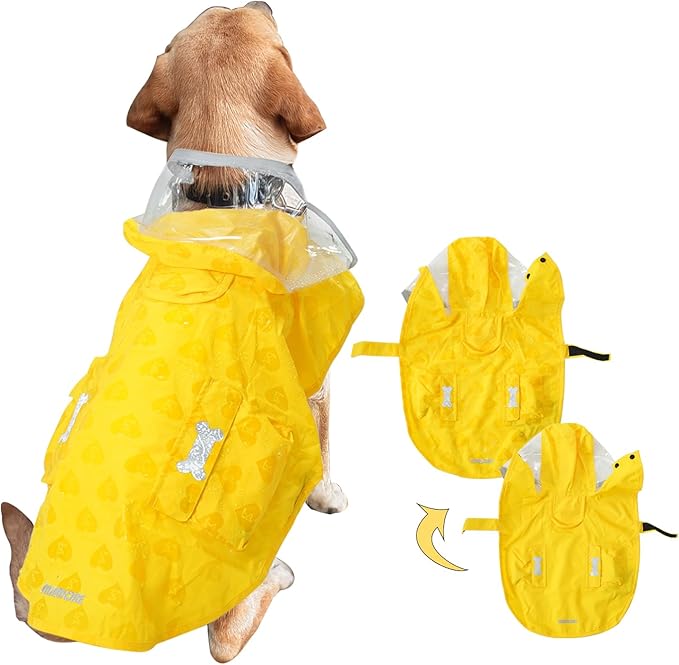 Waterproof Dog Raincoat, Adjustable Reflective Lightweight Pet Rain Clothes with Poncho Hood (Yellow(Water-Activated Color Change), X-Small)