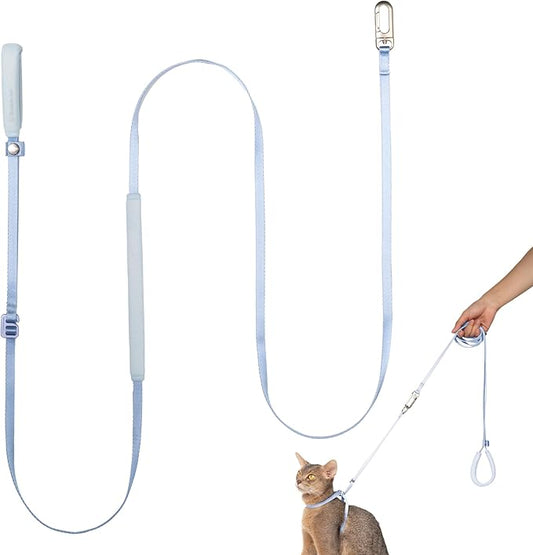 Ultra Lightweight Cat Leash Adjustable with Padded Handle, Soft Thin Nylon Cat Walking Training Waist Crossbody Leash for Kitten>4lbs Small Medium Large Cats Puppy, No Harness (Sierra Blue)
