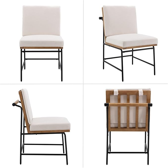 HEAH-YO Modern Dining Chairs Set of 4, Linen Upholstered Dining Chairs with Backrests, Armless Dining Room Chairs for Kitchen, White