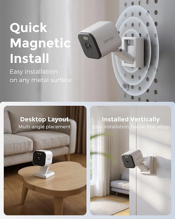 Devo Security Camera 2K | Indoor |Baby Monitor & Pet Camera | 2-Way Audio, Color Night Vision, Live Stream, Motion Alerts & Notifications White,1 Cam