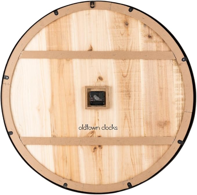 Oldtown Rustic Farmhouse Metal & Solid Wood Noiseless Wall Clock (Wood, 30-inch)