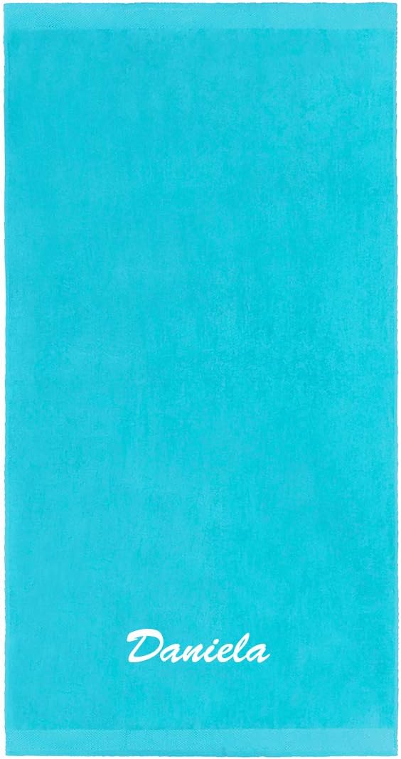 Kaufman - Personalized Velour Beach and Pool Towel 100% Cotton 30in X 60in Solid Color Bath Towel Embroidered (Turquoise)