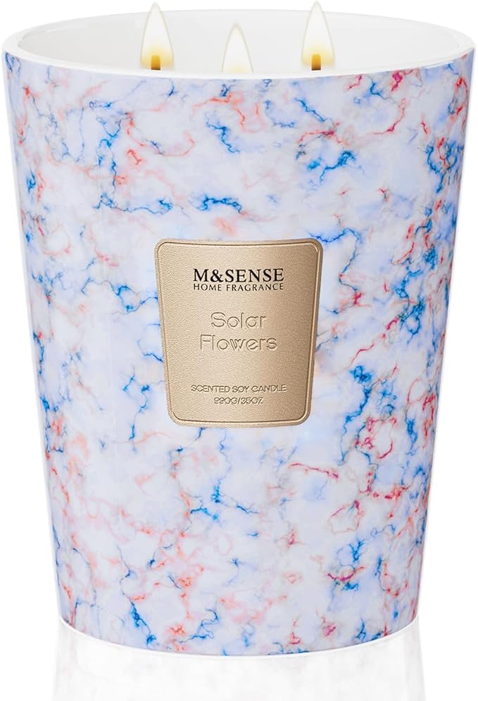 M&SENSE Extra Large Candle 35oz 150H SolarFlowers Scented Candle,3 Wick Highly Scented Jar Candle, XL Candles Gift for Stress Relief, Meditation, Yoga