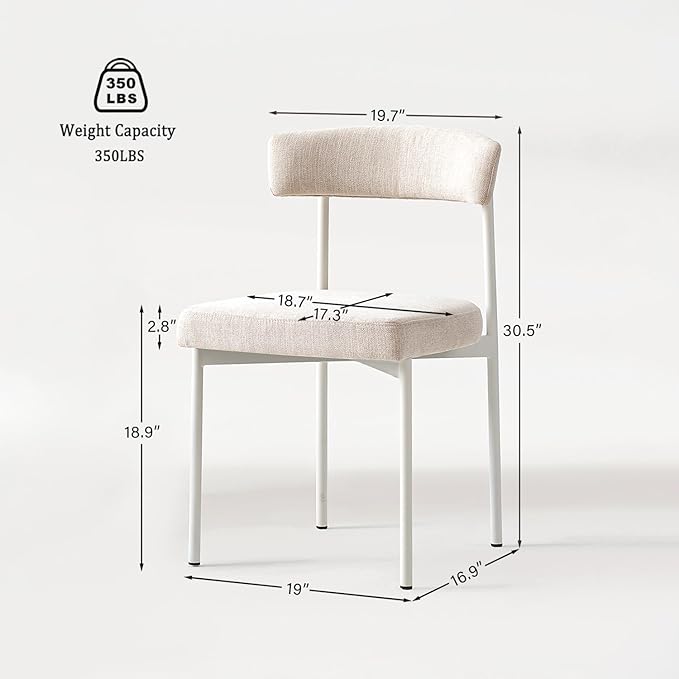 Beige Fabric Dining Chairs Set of 4, Armless Upholstered Kitchen Chair,Modern Dining Room Chair with Curved Backrest