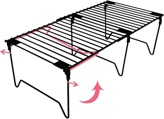 1/2-Piece Set freezer organizer,Stackable Cabinet Organizer Shelves,Foldable Pantry Shelf,Plate, Dish,Rustproof Metal Storage Organizer (1 PC, black)