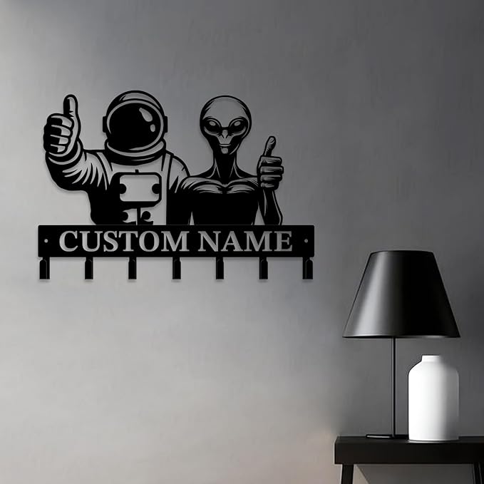 Personalized Custom Alien ET Metal Wall Keys Hooks,Clothes Hooks Alien ET Art coat racks,door holder,Black Alien ET decorations for home,Entrance doors,Hallway, Bedroom,Keys,Hats (Style N)