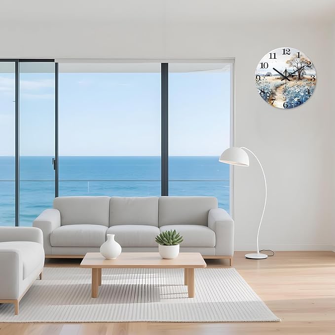 XNM 20 Inch Rustic Blue Clocks for Living Room Wood Large Battery Wall Clock Decorative Round Non Ticking Wall Clock Silent(No Solid Wood, It is with MDF Material)