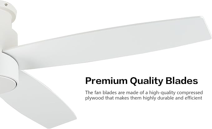 WINGBO 52" Flush Mount DC Ceiling Fan without Lights, 4 Reversible Blades, Ultra Quiet 6-Speed DC Motor, Hugger Low Profile Indoor Ceiling Fan No Lights, White Finish