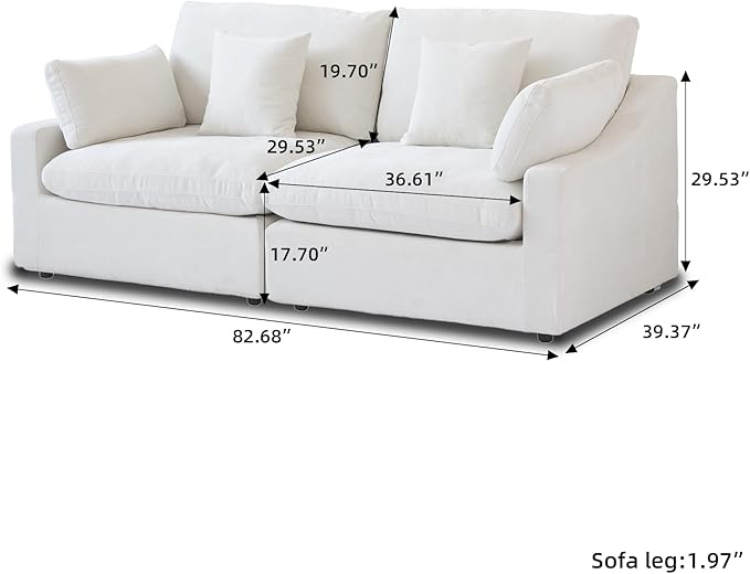 Cloud Modular Sectional Sofa Couch for Livingroom,82inch Down Filled Convertible Sectional Sofa for Living Room Set,Wide Seat LoveSofa,Covers Washable&Replaceable, White