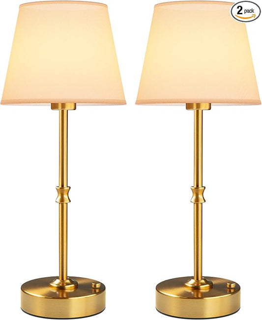 EppieBasic Cordless Table Lamp Rechargeable: Fast Charging & Long Lasting - 2700K Warm Light Vintage Gold Lamps for Women Housewife - Dinning Living Room Bedroom - 2 Pack