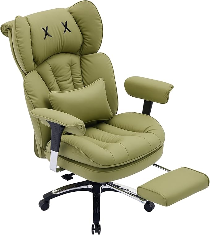 Efomao Big and Tall Office Chair 400lbs, Ergonomic High Back Executive Office Chair with Footrest, Wide Computer Desk Chair for Home Office, Comfortable PU Leather Heavy Duty Chair，Green
