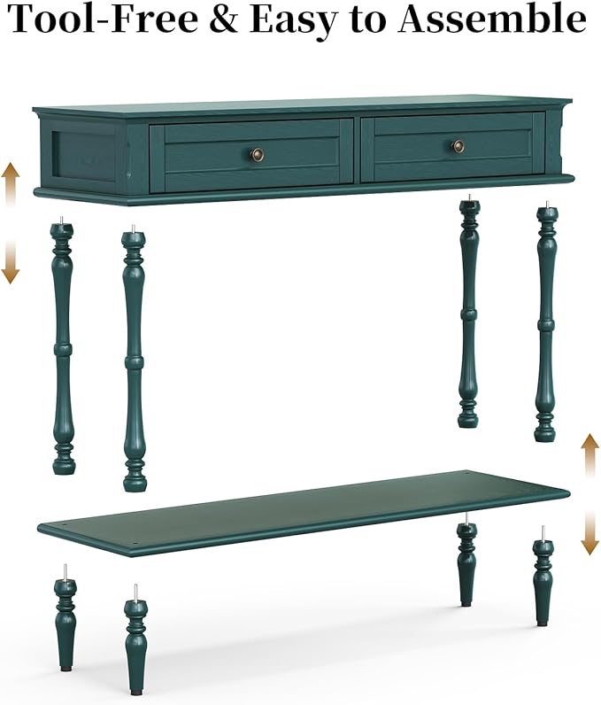 ARTPOWER Console Table for Entryway with 2 Drawers-Minimal Assembly,Green Retro Entryway Table with Storage Cabinets and Open Shelf,Narrow Long Couch Table Behind Sofa for Living Room,Foyer,Hallway