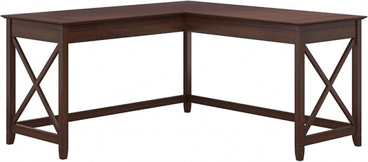 Bush Furniture Key West 60W Modern Farmhouse L Shaped Desk in Bing Cherry, 60-Inch Corner Computer Table for Home Office Workspace