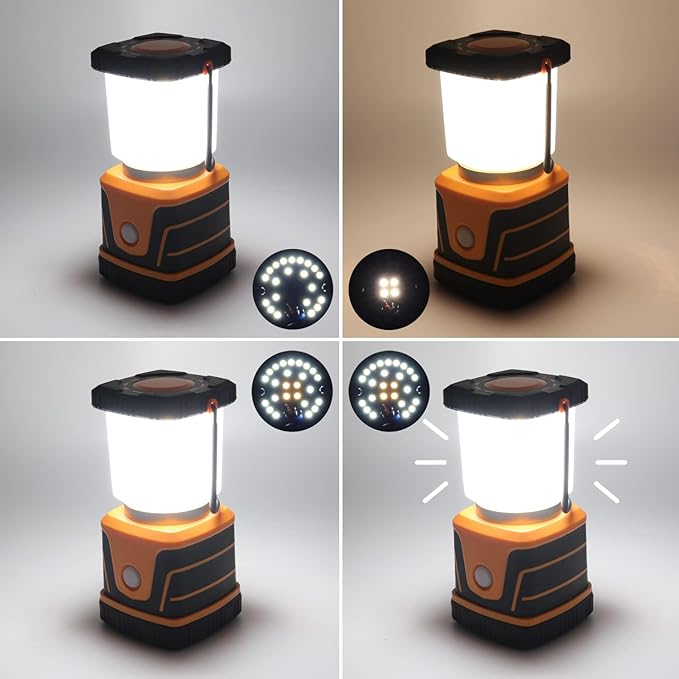 LED Camping lamp Super Bright 1500 lumens 4 Light Modes Dimmable searchlight Battery-Powered Emergency lamp Suitable for Night Hiking Tent Lighting Emergencies Power outages (Orange X2)