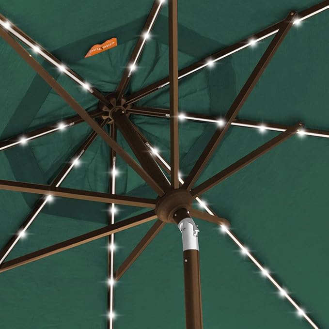 EliteShade USA 10-Year-Non-Fading Solar 9ft Market Umbrella with 80 LED Lights Patio Umbrellas Outdoor Table Umbrella with Ventilation,Forest Green