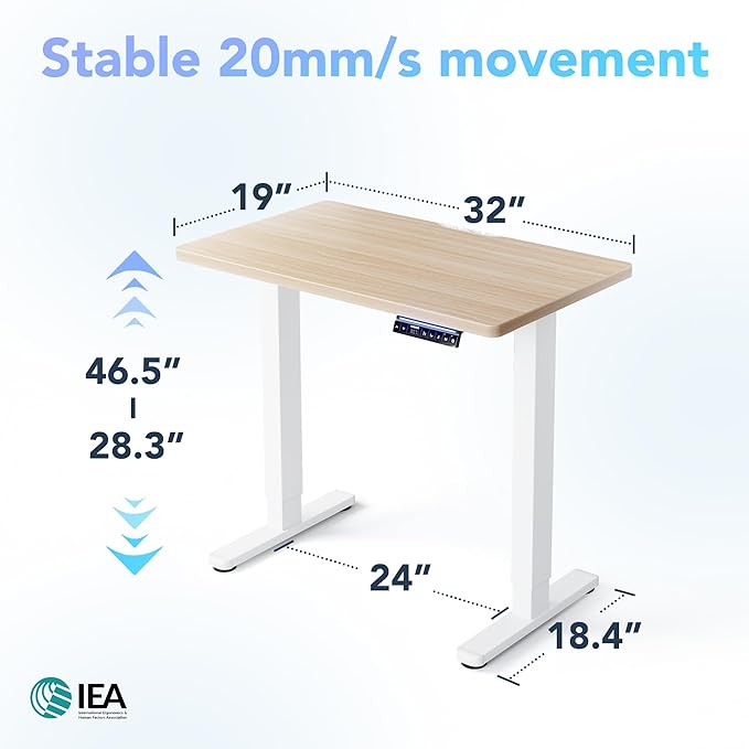 HUANUO One-Piece AI-Powered Electric Standing Desk, Smart APP, Work with Alexa & Google, Adjustable Height, 6 Memory Settings, Sedentary Reminder, Ergonomic Sit-Stand Desk, 32-inch, Light Walnut