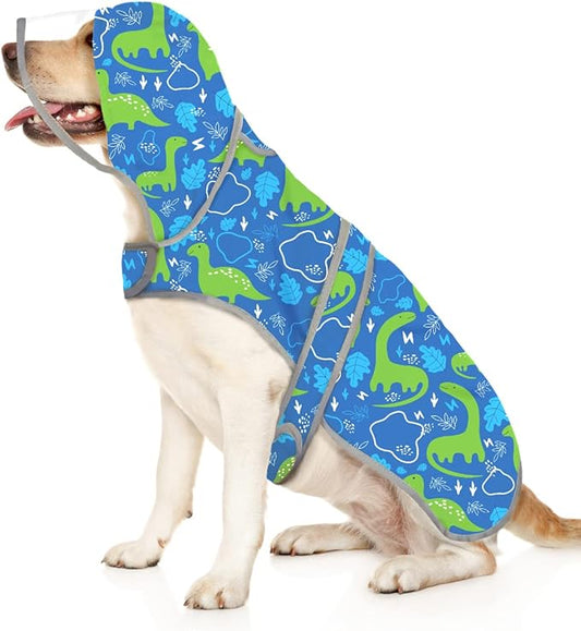 HDE Dog Raincoat with Clear Hood Rain Jacket Poncho for Small Medium Large Dogs Dinosaurs - L