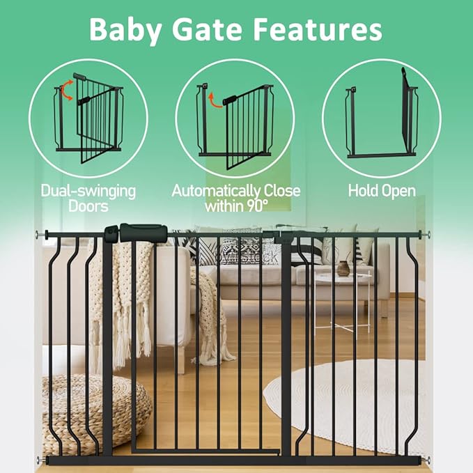 ALLAIBB Extra Wide Pressure Mounted Baby Gate Walk Through Child Kids Safety Toddler Tension White Long Large Pet Dog Gates with Extension for doorways Kitchen (33.86-38.58"/86-98cm, Black)