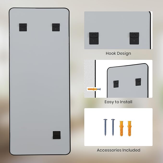 Rectangle Mirror Full Length 30" x 71" Large Floor Mirror Black Shadow Box Frame Wall Mounted for Home Decor Hanging Leaning Wall Full Body Dressing for Closet Bedroom