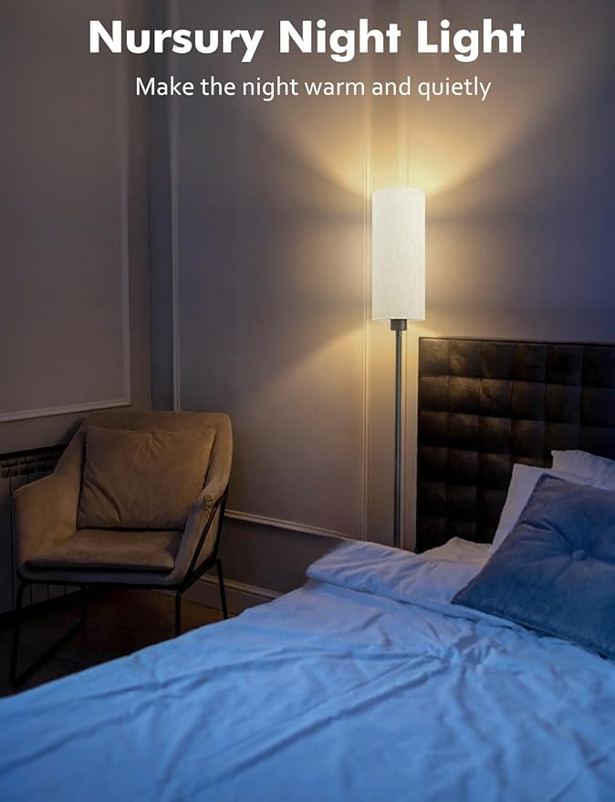 YHW LED Floor Lamp for Living Room with 3 Color Temperatures, Standing Lamp Tall Industrial Reading for Bedroom, Office, 12W LED Bulb, Beige Lampshade Included 68.89‘’