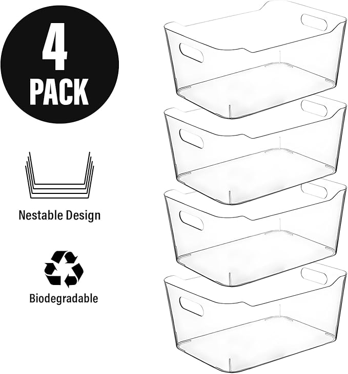 Small Clear Plastic Storage Bins, Perfect for Organization or Pantry and, Fridge Organizer, Cabinet Organizers