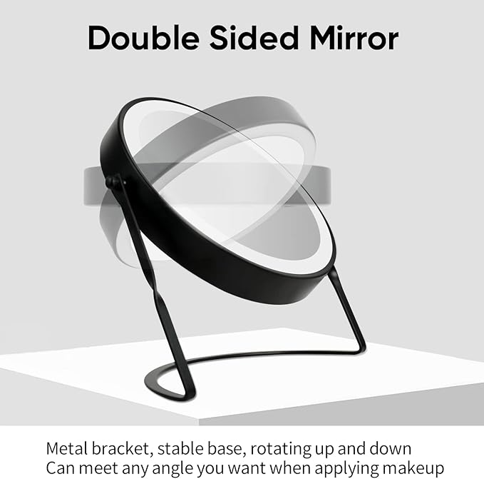 DOWRY 8.5'' Lighted Makeup Vanity Mirror with Magnification, Rechargeable 1x 10x Magnifying Mirror with 3 Color Light Brightness Adjustable, 360°Rotation Double Side Desk Cosmetic Mirror…