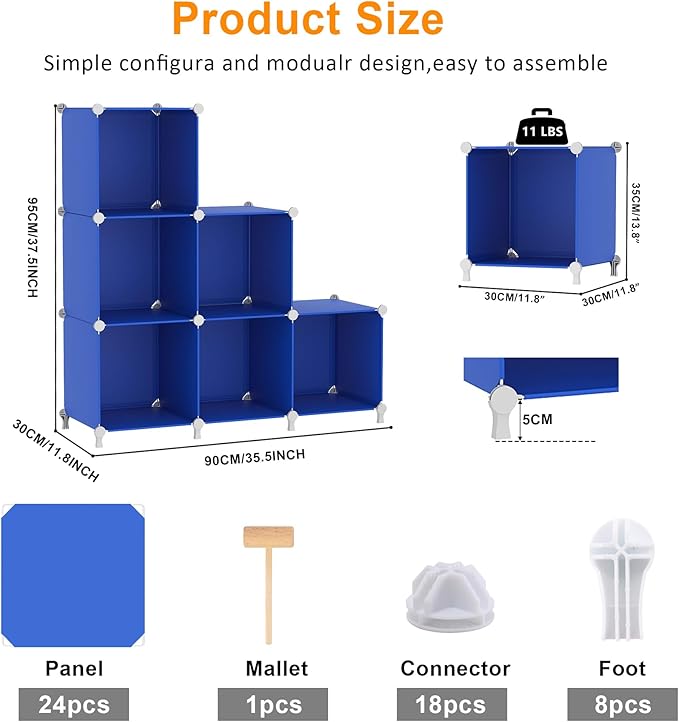 AWTATOS Cube Storage Organizer, 6 Cube Closet Organizers and Storage Shelves, DIY Stackable Bookshelf for Bedroom, Home, Admiral Blue