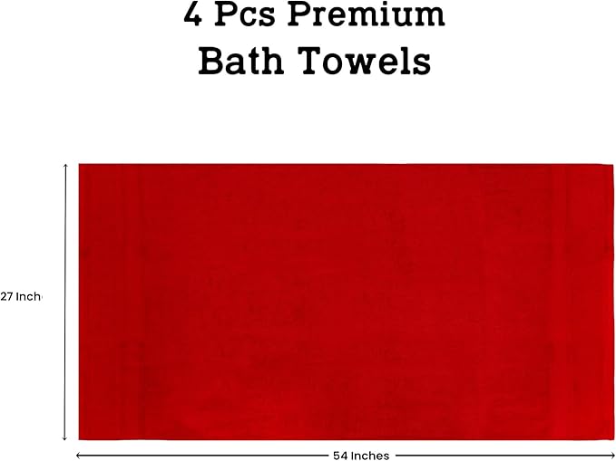 Casa Lino Red Bath Towels Set of 4 (54" x 27") - Large Bathroom Towel Set - 100% Cotton Towels for Bathroom - Highly Absorbent & Quick Dry Bath Towel Multipack - New Apartment Essentials