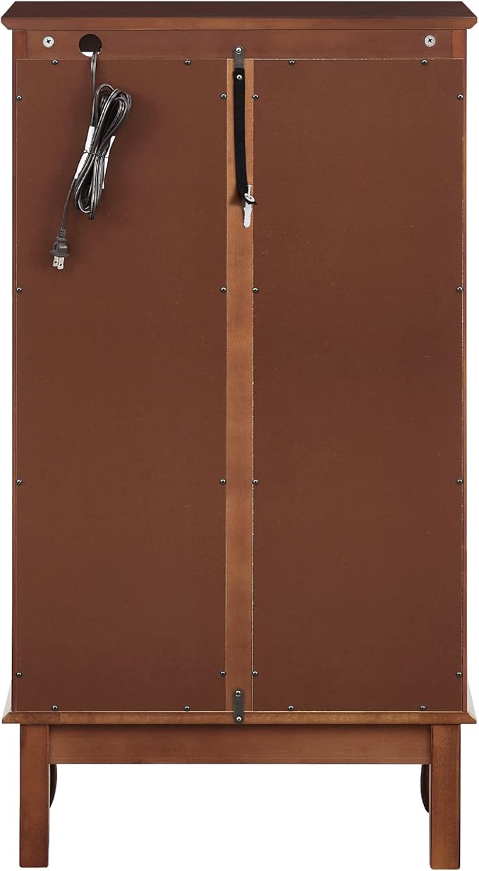 Goujxcy Lighted Curio Cabinet, Modern Floor Standing Glass Curio Cabinet Display Case Cabinet with Adjustable Shelves, Mirrored Back Panel and Tempered Glass Doors for Home/Office (Walnut)