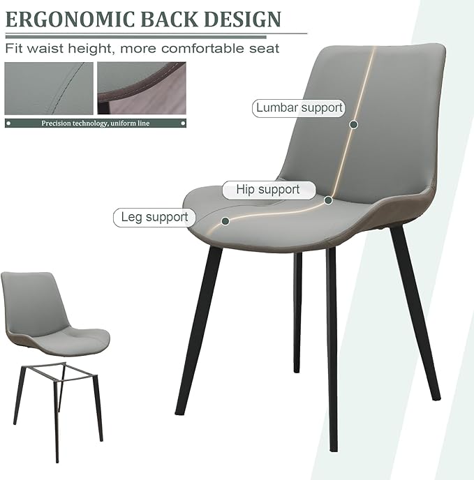 Dining Chairs, Modern PU Leather Dining Room Chair with Sturdy Metal Legs, Upholstered Seat Dinner Chairs Accent Side Chairs for Indoor Kitchen Living Room Restaurant(Light Grey & Dark Grey, Set of 6)