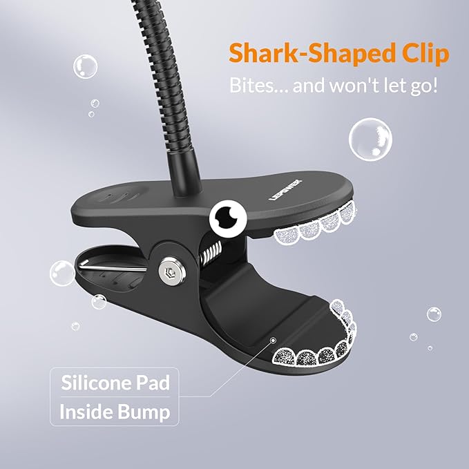 LEPOWER Clip on Light, Dimmable Book Light for Reading in Bed, 300LM Clip on Lamp, 5 Color Temperatures Clamp Light, Night Light Mode, Timer Setting, 2%-100% Brightness, for Bed, Headboard, Black