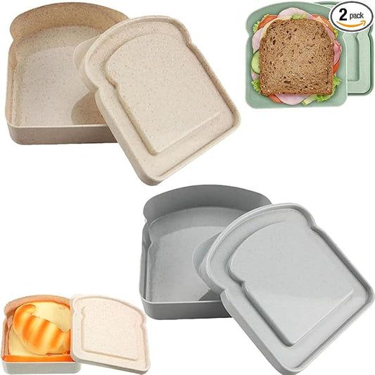NADUSEP Sandwich Containers, 2 Pcs Sandwich Box Food Storage Toast Shape Holder Plastic for Lunch, Sandwich Keeper for Adults Prep Microwave (White Grey)