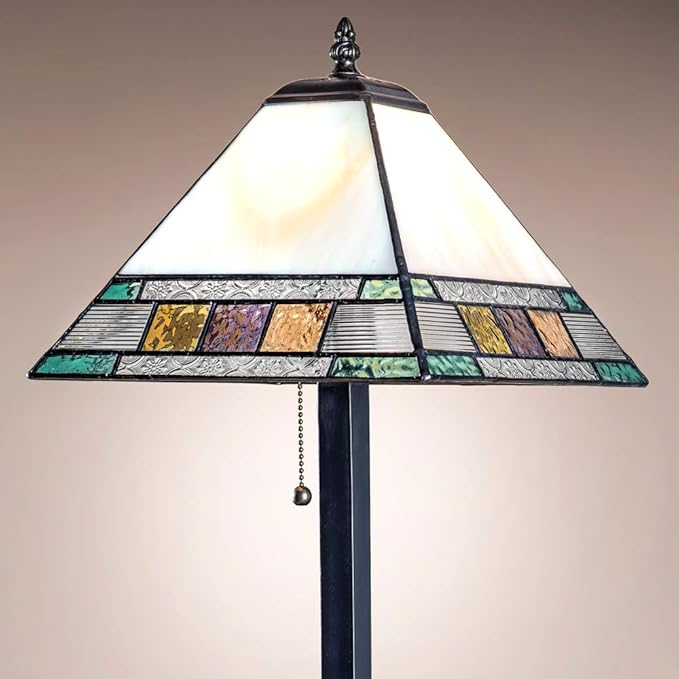 J Devlin Lam 691 TB Tiffany Stained Glass Mission Table Lamp Blue, Amber, Purple, Green, Peach