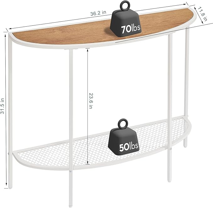 SAYGOER Console Table 2 Tier Narrow Entryway Table with Storage Shelves Half Moon Sofa Couch Table Small Entry Way Tables for Living Bedroom Hallway Office Easy Assembly, Oak White
