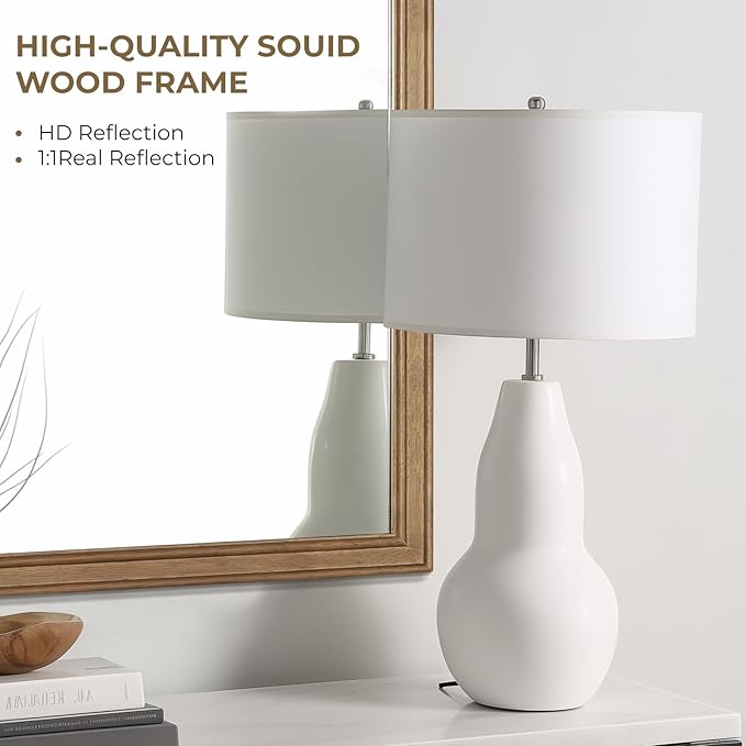 WallBeyond Wood Bathroom Mirrors for Wall Mounted, 20" x 30" Rustic Wood Frame Wall Mirrors Decorative for Living Room or Bedroom Vanity Mirror, Honey-Colored