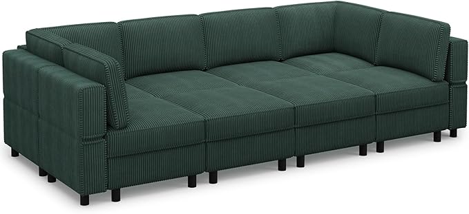 114.2" 8 Seat Modular Sectional Sofa with Deep Storage Seat, Comfy Corduroy Sectional Couch Convertible Modular Sleeper Sofa Couch with Movable Ottoman Chaise, Green