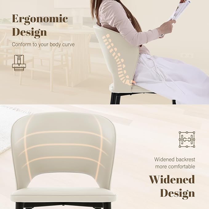 Homcosan Dining Chairs Set of 4, Modern Kitchen Chairs with Cross Structure & Exquisite Piping Design, Easy Assembly, Faux Leather Dining Room Chairs for Living Room Lounge, Bedroom, Beige