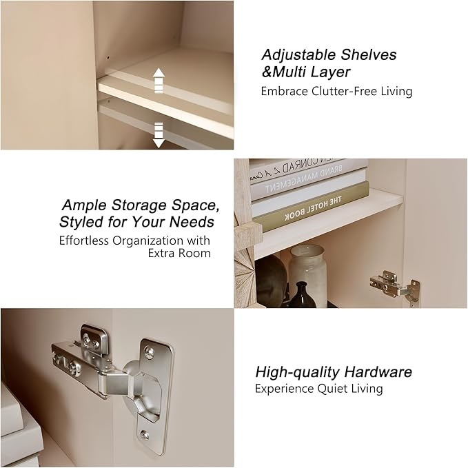 60'' Rustic Large Sideboard with 4 Doors and Adjustable Shelves, Heavy-Duty Antique Wood Entryway Console Table TV Stand for Living Room Dining Room (Antique Natural-10.2)