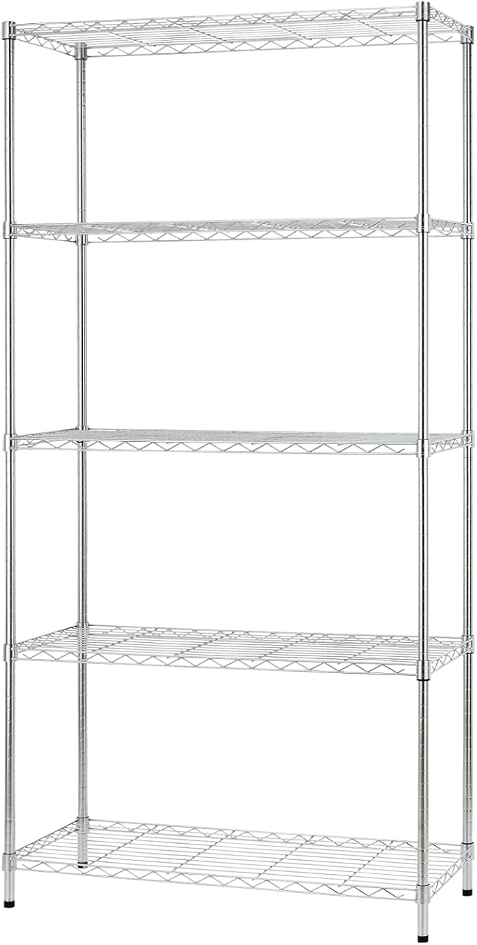 FDW 14" D×36" W×72" H Wire Shelving Unit Metal Shelf with 5 Tier Adjustable Layer Rack Commercial Strong Steel for Restaurant Garage Pantry Kitchen，Chrome