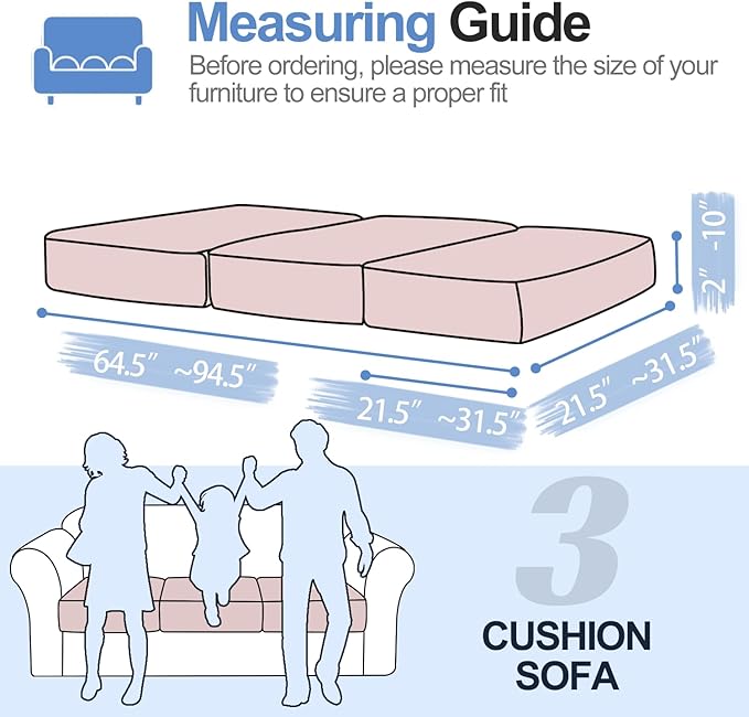 Couch Cushion Covers Individual Large Super Stretch Chenille (Softer Version) Sofa Cushion Covers, Couch Seat Covers Couch Slipcovers Furniture Protector (3PC, Pale Pink)